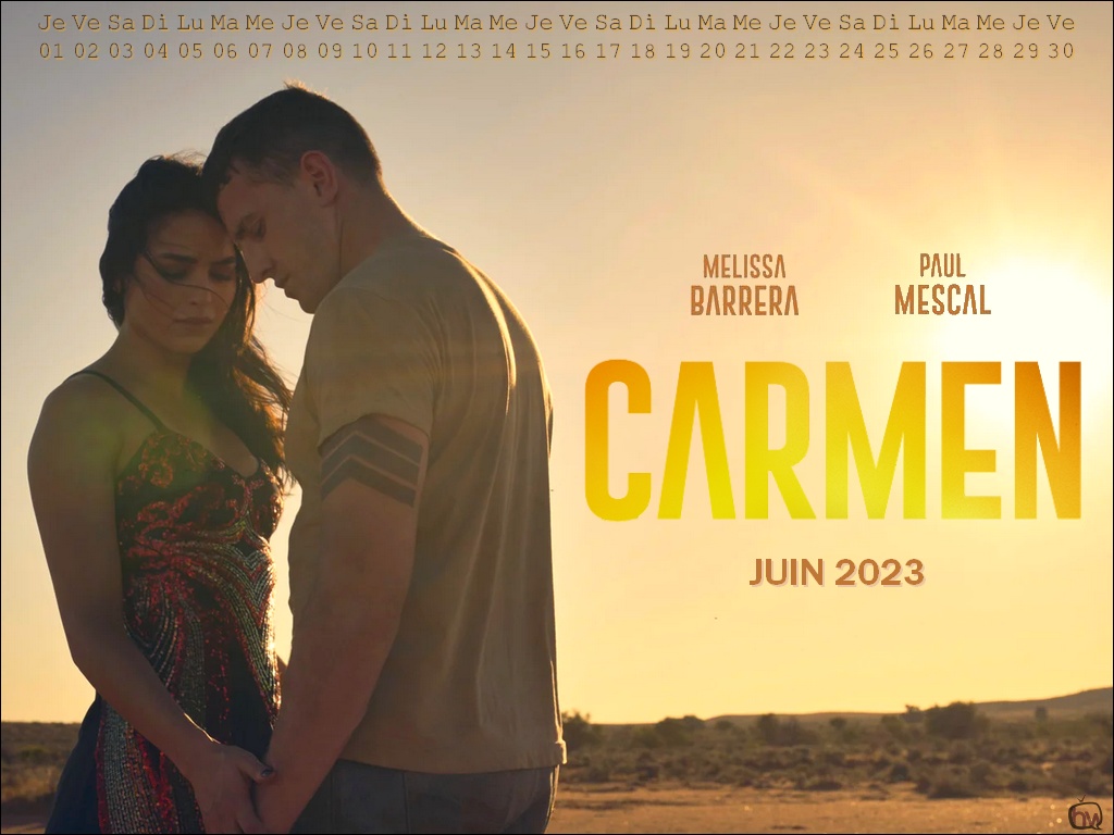 Calendrier de juin 2023 avec l'affiche du film Carmen